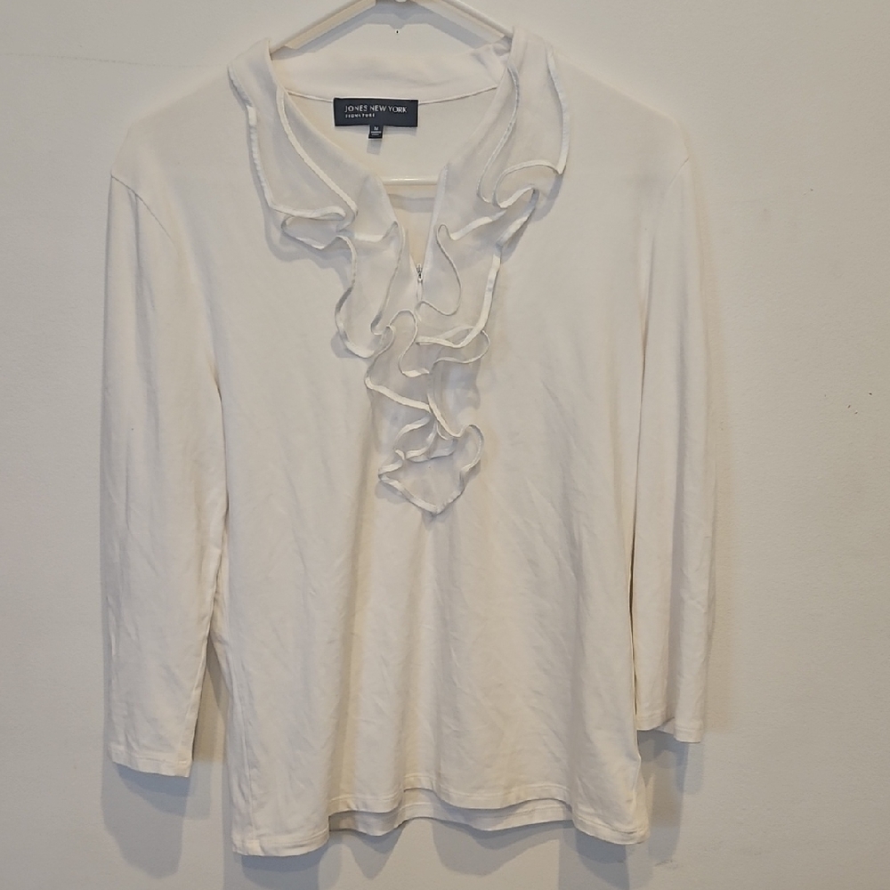 Jones New York White Ruffled Blouse